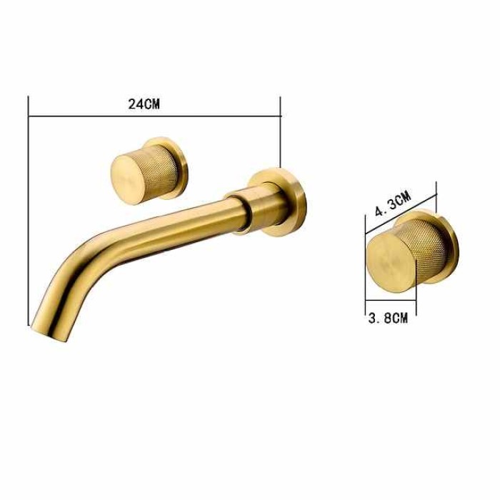 Bathroom Sink Faucet,Brass Wall Mounted Double Handles Brushed Luxury Design Brushed Gold Finish Widespread Washroom Faucet with Hot and Cold Switch