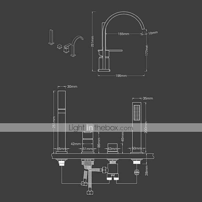 Bathtub Faucet Deck Mounted, Widespread Bathroom Faucet Bath Roman Tub Filler Mixer Tap Brass, 4 Hole 2 Handle Shower Sprayer with Cold Hot Water Hose