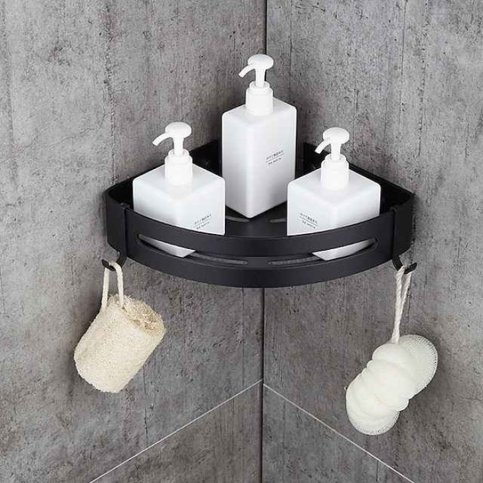 Bathroom Shelf Space Aluminum Brushed Black and Silvery Wall Mount Triangle Shower Corner Storage Rack Bath Accessories Single Layer