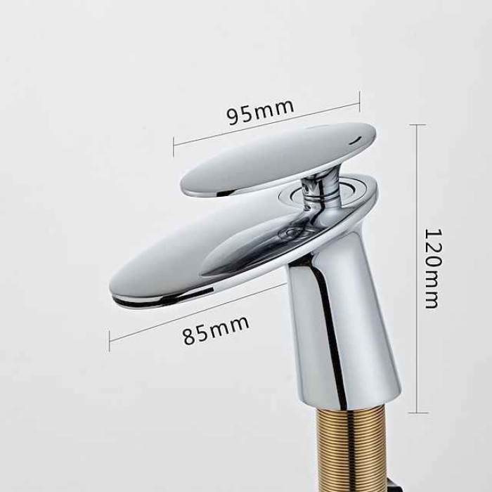 Bathroom Sink Faucet, Brass Waterfall Single Handle One Hole Modern Style Bath Taps with Hot and Cold Water