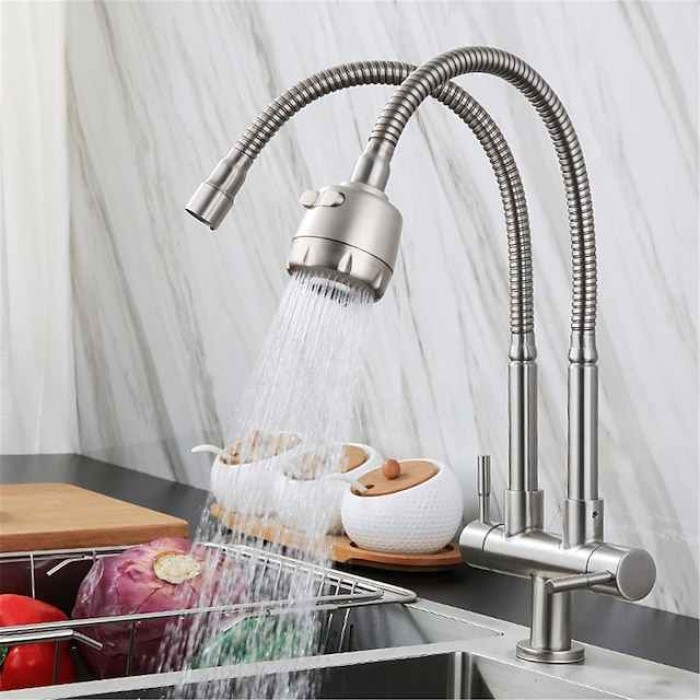 Kitchen Faucet,SUS304 Stainless Steel Brushed 2-modes Single Handle One Hole Standard Spout Contemporary Kitchen Taps