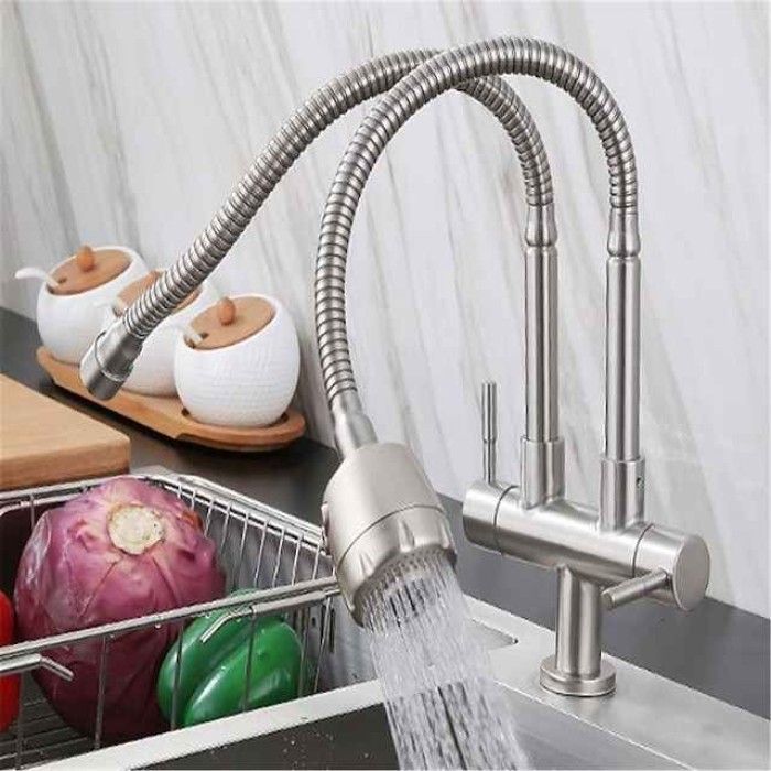 Kitchen Faucet,SUS304 Stainless Steel Brushed 2-modes Single Handle One Hole Standard Spout Contemporary Kitchen Taps