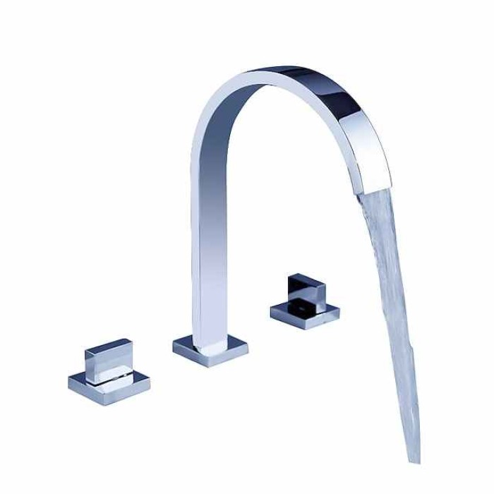 Bathroom Sink Faucet - Rotatable / Widespread / Waterfall Chrome Deck Mounted Two Handles Three HolesBath Taps