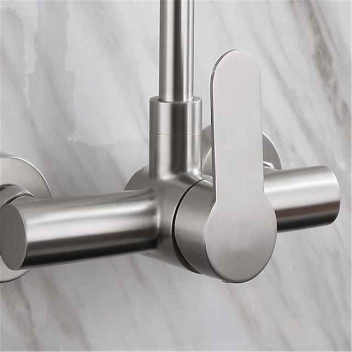 Kitchen Faucet,Stainless Steel Rotatable Wall Mounted Single Handle Two Holes Kitchen Taps with Hot and Cold Switch