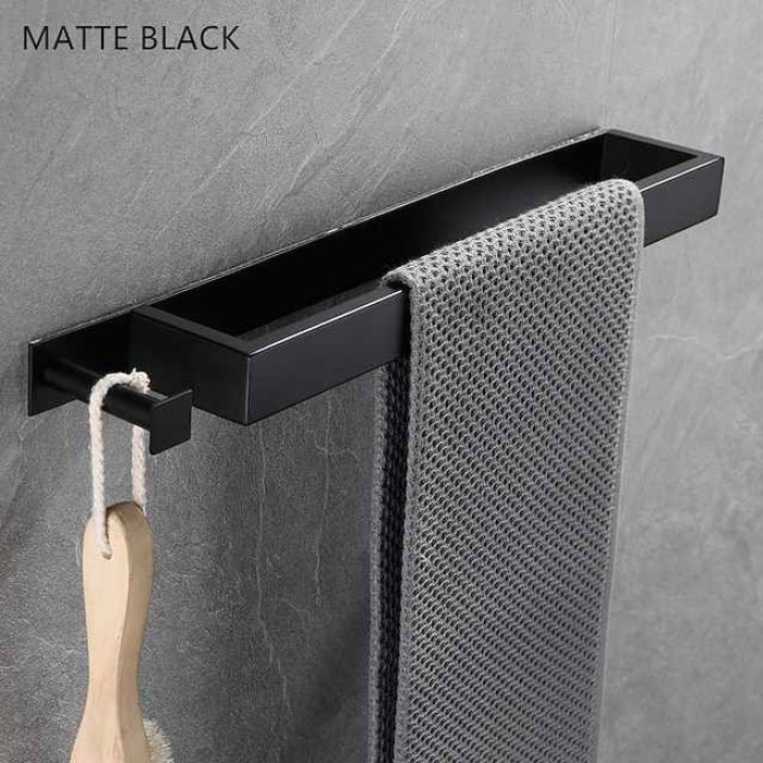 Towel Racks with Hook for Bathroom,Self-Adhesive Towel Bar Wall Mounted SUS304 Stainless Steel No Drill Towel Holders for Toilet Bathroom,Kitchen(Black/Chrome/Brushed Nickel)40cm