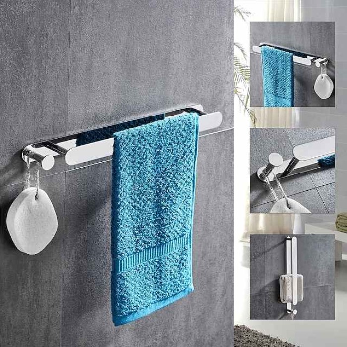 Towel Racks with Hook for Bathroom,Self-Adhesive Towel Bar Wall Mounted SUS304 Stainless Steel No Drill Towel Holders for Toilet Bathroom,Kitchen(Black/Chrome/Brushed Nickel)40cm