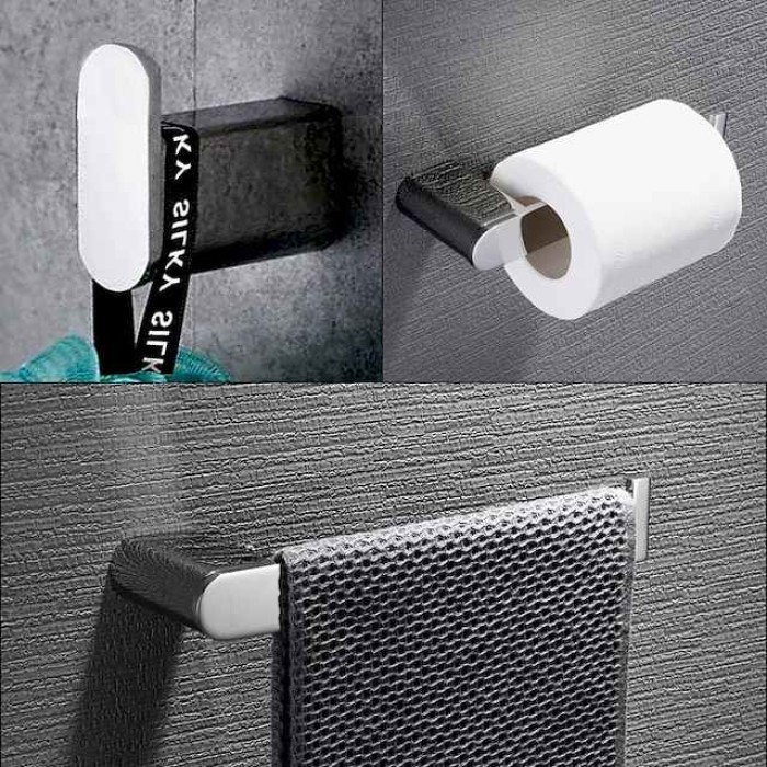 Bathroom Hardware Accessory Set -Towel Bar Toilet Paper Holder Robe Hook-Stainless Steel Low Carbon Steel Metal Wall Mounted