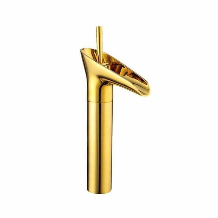 Antique Brass Bathroom Sink Faucet,Waterfall  Single Handle One Hole Bath Taps with Hot and Cold Switch and Ceramic Valve