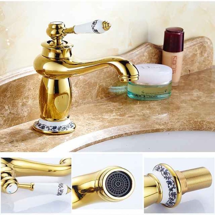 Bathroom Sink Faucet,Single Handle One Hole Brass Standard Spout,Brass Vintage Bathroom Sink Faucet Contain with Hot and Cold Water