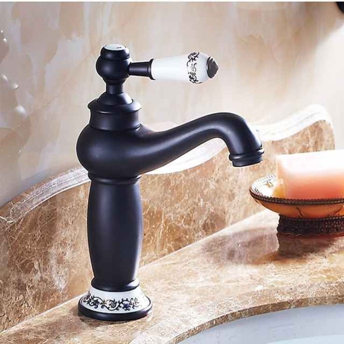 Bathroom Sink Faucet,Single Handle One Hole Brass Standard Spout,Brass Vintage Bathroom Sink Faucet Contain with Hot and Cold Water