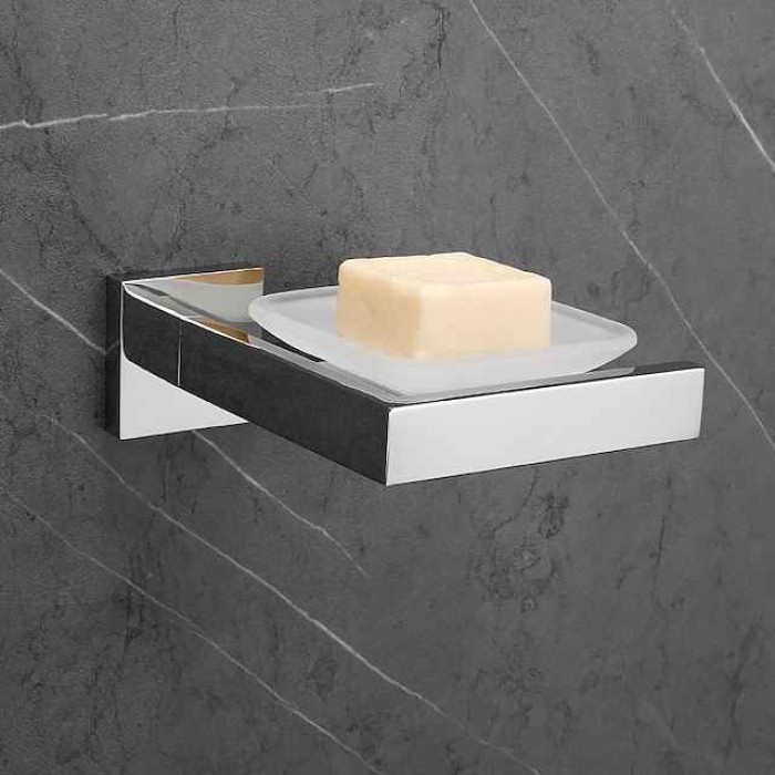 Soap Holder Stainless Steel and ABS with Glass Tray Wall Mounted Bathroom 1pc Painted Finishes, Chrome Electroplated and Brushed