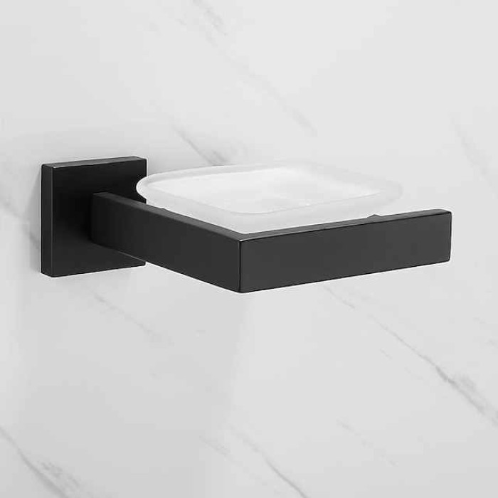 Soap Holder Stainless Steel and ABS with Glass Tray Wall Mounted Bathroom 1pc Painted Finishes, Chrome Electroplated and Brushed