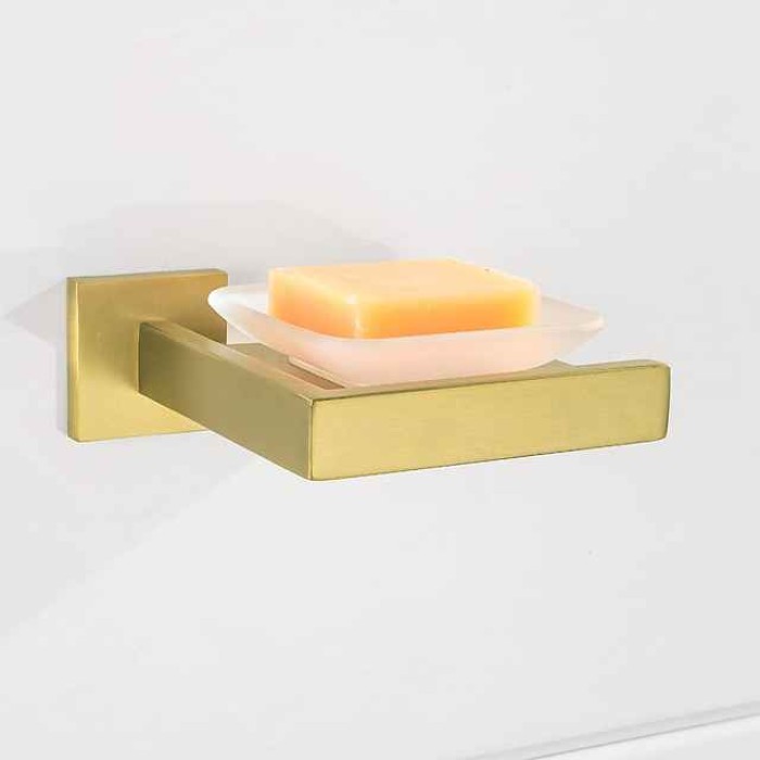 Soap Holder Stainless Steel and ABS with Glass Tray Wall Mounted Bathroom 1pc Painted Finishes, Chrome Electroplated and Brushed