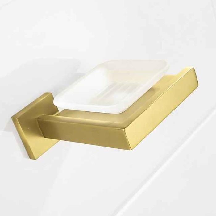 Soap Holder Stainless Steel and ABS with Glass Tray Wall Mounted Bathroom 1pc Painted Finishes, Chrome Electroplated and Brushed