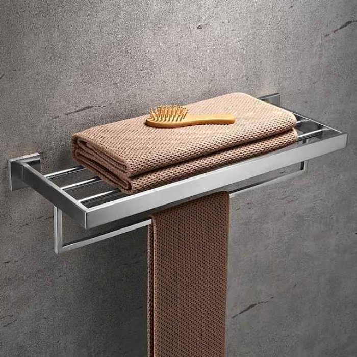 Towel Racks 2-Tiers Bathroom Shelf,Wall Mounted Stainless Steel Bathroom Hardware Use for Bathroom/Kitchen/Living Room 30-60CM(Black/Chrome/Golden/Brushed Nickel)