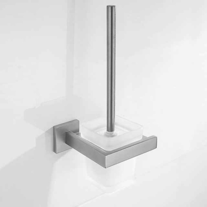 Toilet Brush Holder Modern Glasses 304 Stainless Steel Grade ABS Metal Bathroom Wall Mounted - 1pc