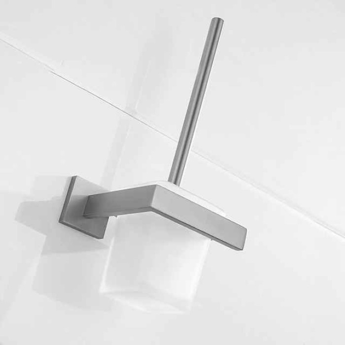 Toilet Brush Holder Modern Glasses 304 Stainless Steel Grade ABS Metal Bathroom Wall Mounted - 1pc