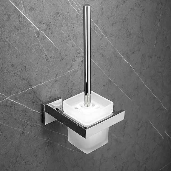 Toilet Brush Holder Modern Glasses 304 Stainless Steel Grade ABS Metal Bathroom Wall Mounted - 1pc