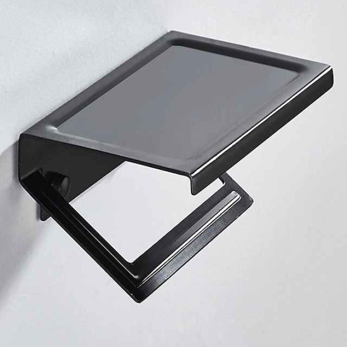 Black Toilet Paper Holder Space Aluminum Waterproof Tissue Box Punched Shelf Wall Mount Tissue Holder New Design