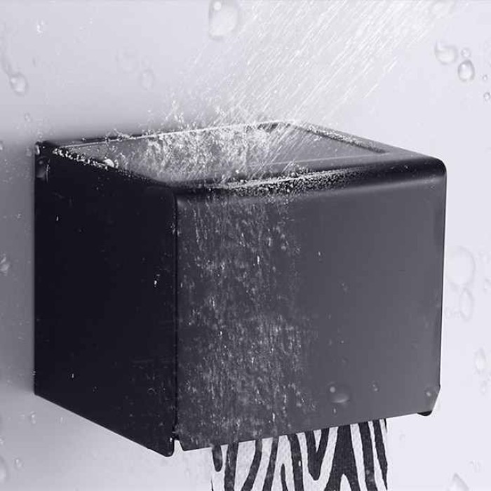 Black Toilet Paper Holder Space Aluminum Waterproof Tissue Box Punched Shelf Wall Mount Tissue Holder New Design