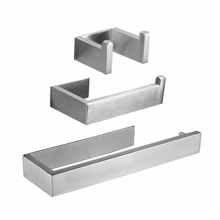 Bathroom Hardware Accessory Set Include Robe Hook, Towel Bar, Towel Holder, Toilet Paper Holder, Self-adhesive Brushed Stainless Steel Silvery