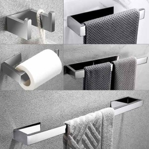 Bathroom Hardware Accessory Set Self-adhesive 304 Stainless Steel Include Robe Hook, Towel Bar, Towel Holder and Toilet Paper Holder Silver 1or3or4 pcs