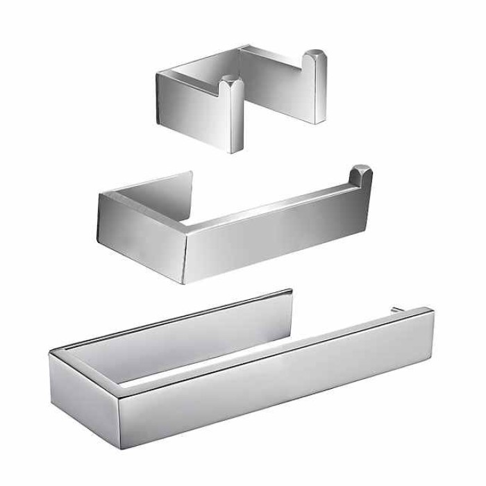 Bathroom Hardware Accessory Set Self-adhesive 304 Stainless Steel Include Robe Hook, Towel Bar, Towel Holder and Toilet Paper Holder Silver 1or3or4 pcs