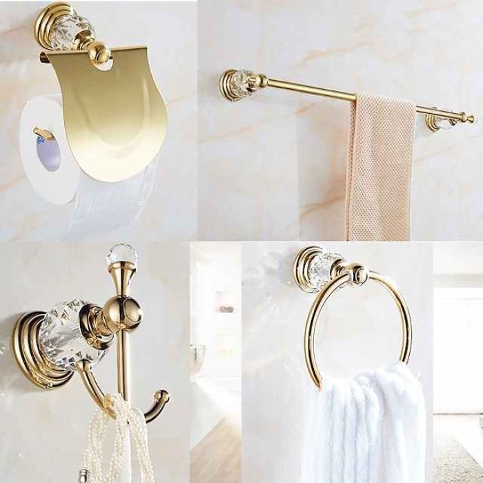 Golden Bathroom Hardware Accessory Set Includes Towel Bar, Robe Hook, Towel Holder, Toilet Paper Holder, Stainless Steel - for Home and Hotel bathroom Wall Mounted