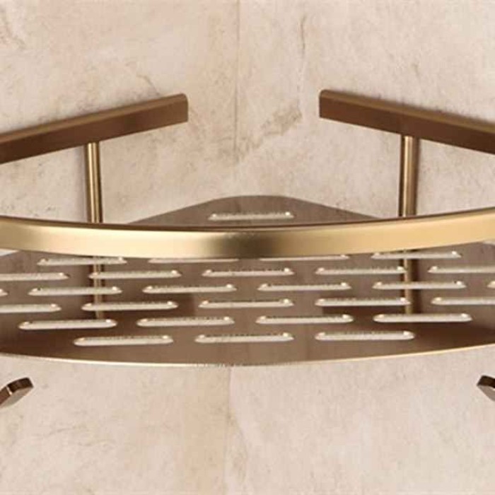 Multifunction Bathroom Corner Shelf with 2 Hooks Aluminum 2 Tiers Storage Rack for Toilet 1pc