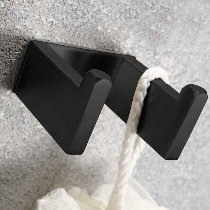 Bathroom Accessory Set, Self-adhesive Matte Black Stainless Steel Hardware Include Robe Hook, Towel Bar, Towel Holder, Toilet Paper Holder,for Home and Hotel