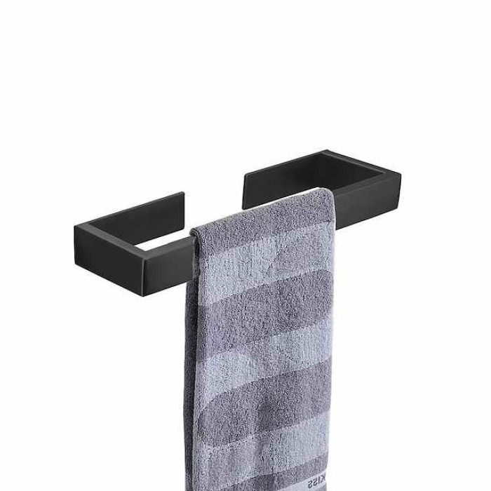 Bathroom Accessory Set, Self-adhesive Matte Black Stainless Steel Hardware Include Robe Hook, Towel Bar, Towel Holder, Toilet Paper Holder,for Home and Hotel