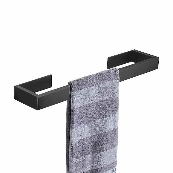 Bathroom Accessory Set, Self-adhesive Matte Black Stainless Steel Hardware Include Robe Hook, Towel Bar, Towel Holder, Toilet Paper Holder,for Home and Hotel