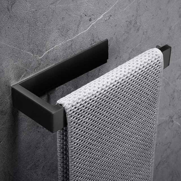 Bathroom Accessory Set, Self-adhesive Matte Black Stainless Steel Hardware Include Robe Hook, Towel Bar, Towel Holder, Toilet Paper Holder,for Home and Hotel