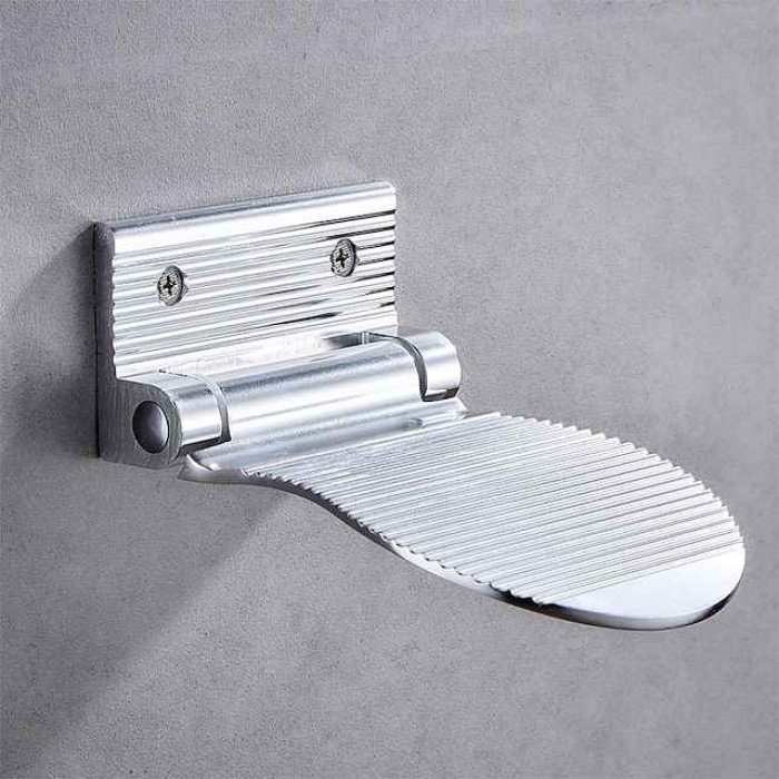 Bathroom Foot Rest Heavy Duty Aluminum Alloy Shaving Shelf Fold-Up Shower Foot Rest for Shaving Legs(Black/Silvery)