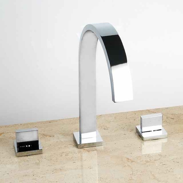 Two Handles Three Holes Bathtub Faucet - Contemporary Chrome Roman Tub Ceramic Valve Bath Shower Mixer Taps