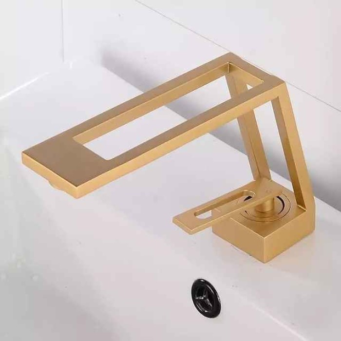 Single Handle Bathroom Faucet, Electroplated/Brushed One Hole Hollow Out/Irregular/Centerset, Brass Contemporary Bathroom Sink Faucet Contain with Supply Lines