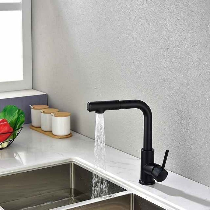 Kitchen Sink Faucet Black Single Handle One Hole Electroplated Pull-out / Pull-down Centerset Contemporary Kitchen Taps with Stream and Shower Modes