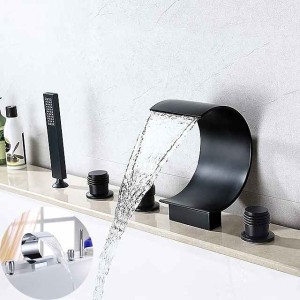 Bathtub Faucet,Modern Style Brass Contemporary Oil-rubbed Bronze Roman Tub Ceramic Valve Waterfall Bath Shower Mixer Taps with Hot and Cold Switch