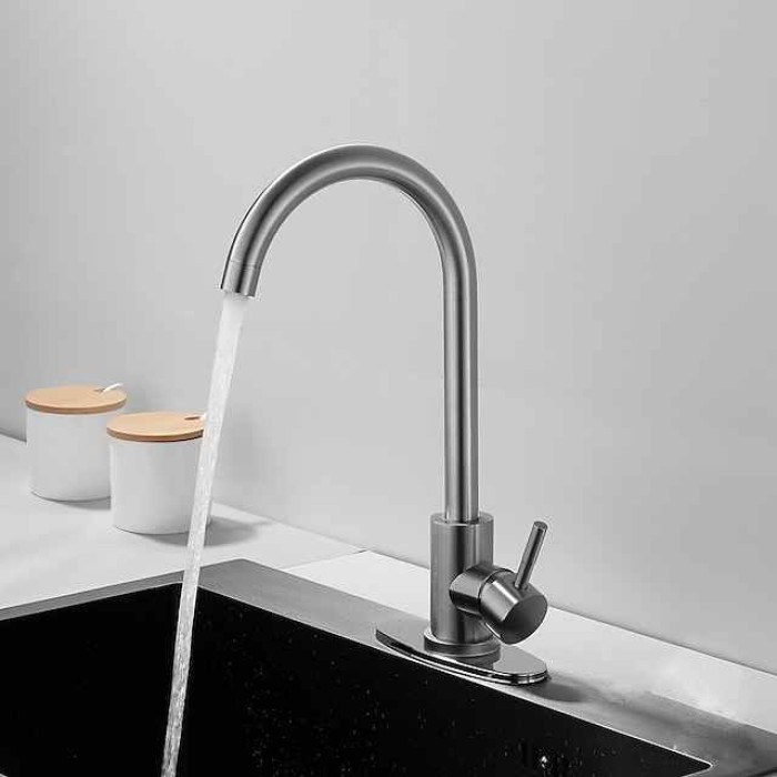 Stainless Steel Deck Mounted Kitchen Faucet, Brushed Multi-function Rotatable Kitchen Faucet with Hot and Cold Switch