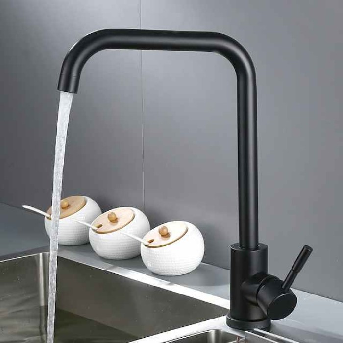 Stainless Steel Deck Mounted Kitchen Faucet, Brushed Multi-function Rotatable Kitchen Faucet with Hot and Cold Switch