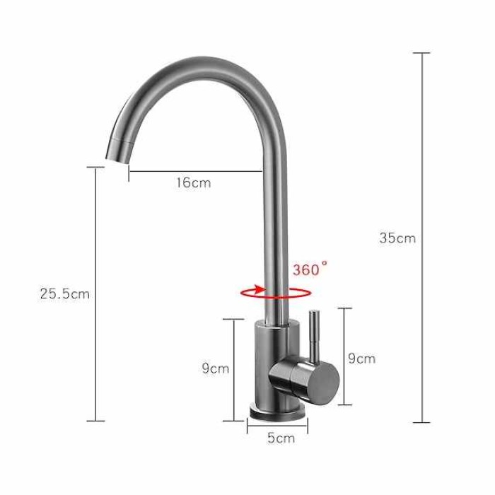 Stainless Steel Deck Mounted Kitchen Faucet, Brushed Multi-function Rotatable Kitchen Faucet with Hot and Cold Switch