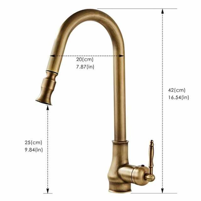 Kitchen Sink Mixer Faucet with Pull Out Spray, 360 Swivel Pull Down Vessel Taps Antique Brass/Black Deck Mounted, Antique Single Handle One Hole Kitchen Taps