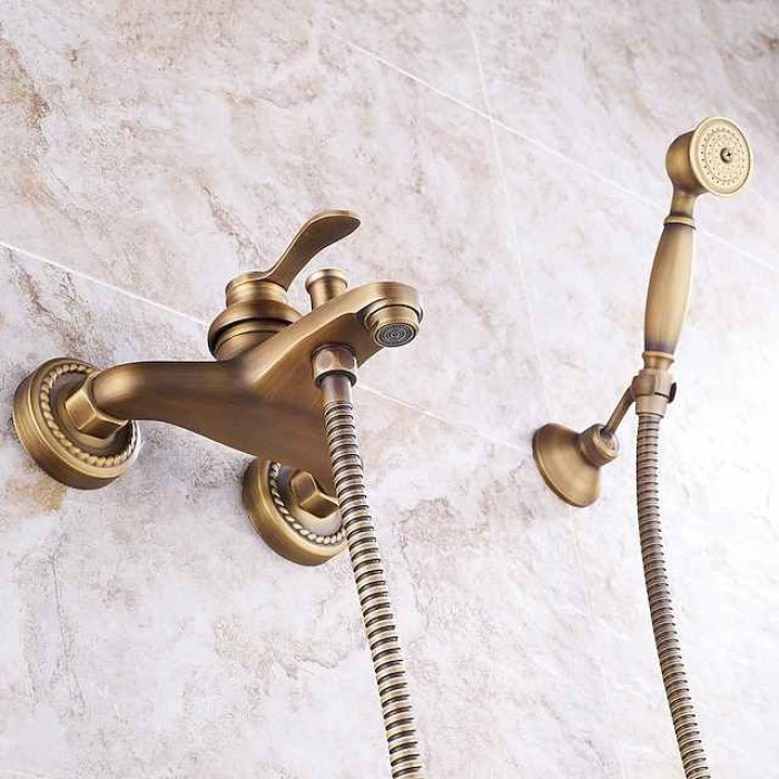 Shower Faucet Set Handshower Included Vintage Style/Country Brass Mount Outside Ceramic Valve Bath Shower Mixer Taps/Single Handle/Yes/Single Handle Three Holes