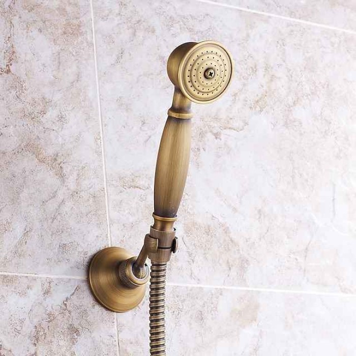 Shower Faucet Set Handshower Included Vintage Style/Country Brass Mount Outside Ceramic Valve Bath Shower Mixer Taps/Single Handle/Yes/Single Handle Three Holes