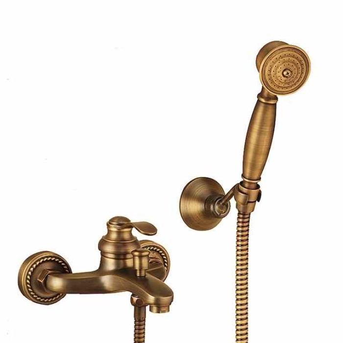 Shower Faucet Set Handshower Included Vintage Style/Country Brass Mount Outside Ceramic Valve Bath Shower Mixer Taps/Single Handle/Yes/Single Handle Three Holes