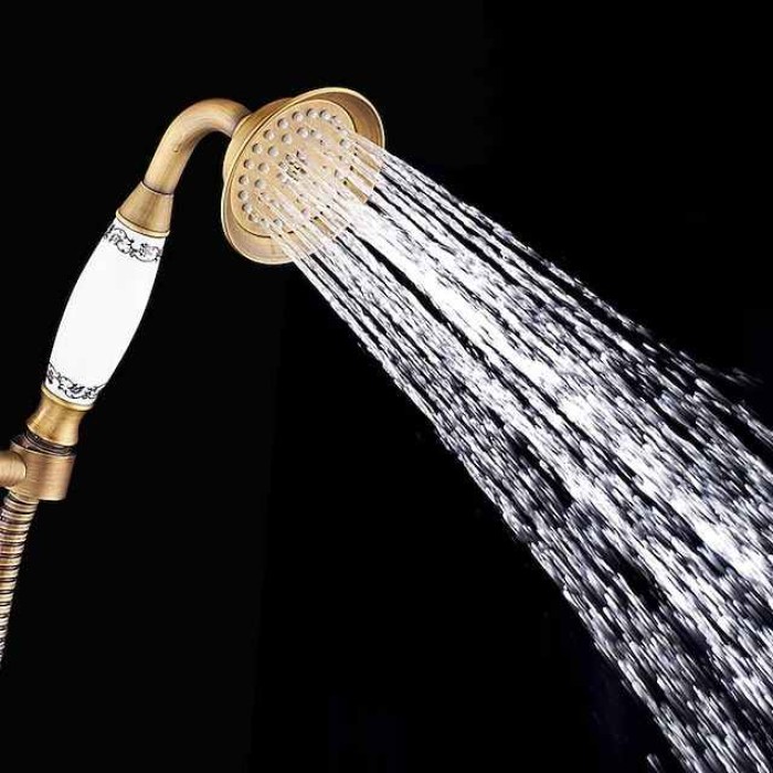 Shower Faucet Set - Handshower Included pullout Vintage Style / Country Antique Brass Mount Outside Ceramic Valve Bath Shower Mixer Taps / Two Handles One Hole