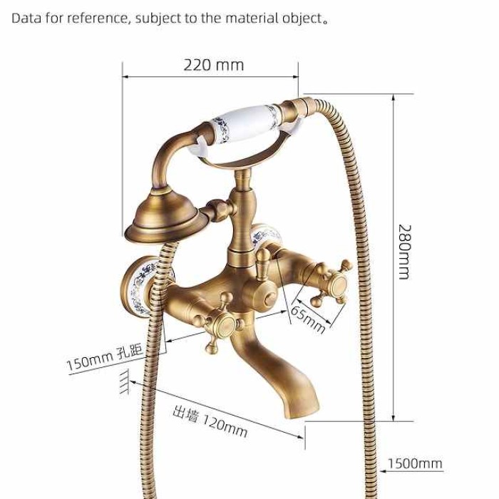 Bathroom Sink Faucet,Brass Telephone Shape Wall Installation Widespread Pull-out Country Style Electroplated Copper Finish Two Handles Bathtub Faucet with Handshower and Drain