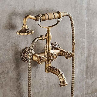 Shower Faucet Set - Handshower Included pullout Vintage Style / Country Antique Brass Mount Outside Ceramic Valve Bath Shower Mixer Taps