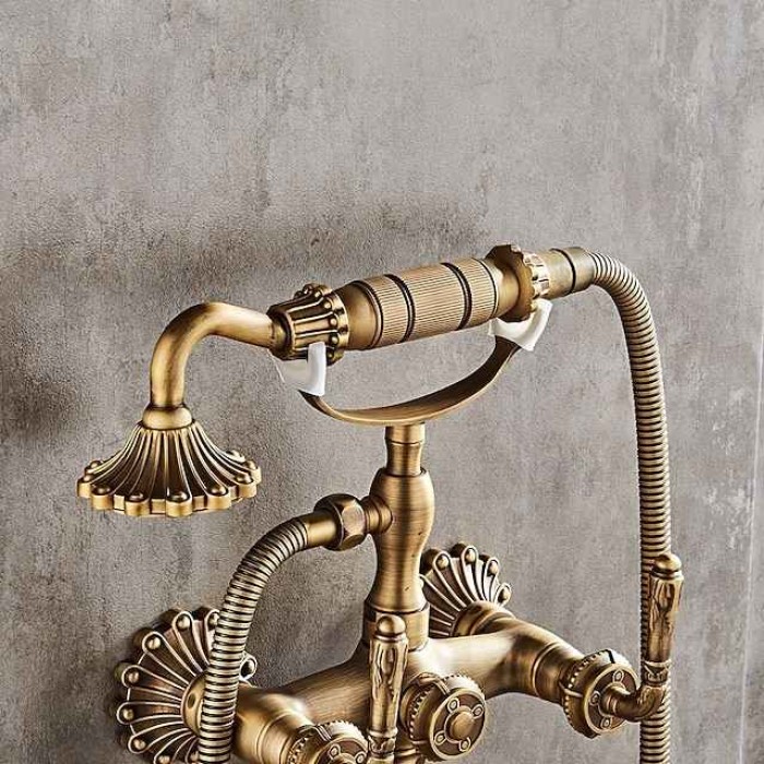 Shower Faucet Set - Handshower Included pullout Vintage Style / Country Antique Brass Mount Outside Ceramic Valve Bath Shower Mixer Taps