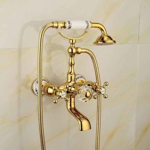 Bathtub Faucet Mixer Tap Telephone Style Luxury Golden Polish With Sprayer Hand Shower Rotate Spout tub Hot and Cold Water